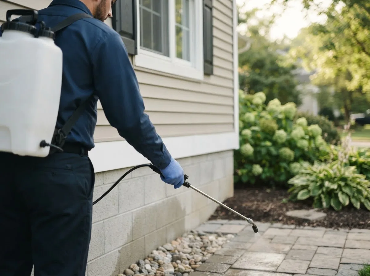 Pest control technician inspecting a home in Wooldridge, MO